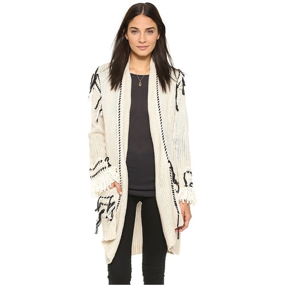 For Love And Lemons Sweaters - For Love and Lemons Knitz Denver Cardigan Sweater Chunky Knit Fringe Ivory